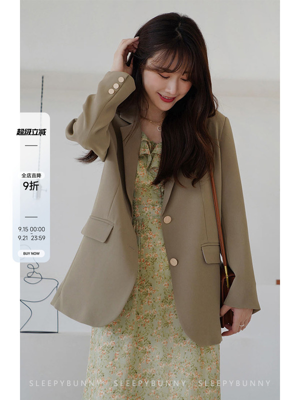 瞌睡兔棕色西装外套女2025春秋新款复古港风宽松百搭休闲西服上衣|undefined
