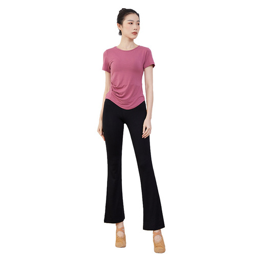 Body training clothing fitness sports slim tops women's summer round neck modal yoga classical dance clothing set
