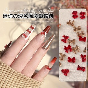 Mini Bow Nail Art Jewelry New Transparent Color Ancola Red Butterfly Bow Tie Mixed Resin Nail Decoration