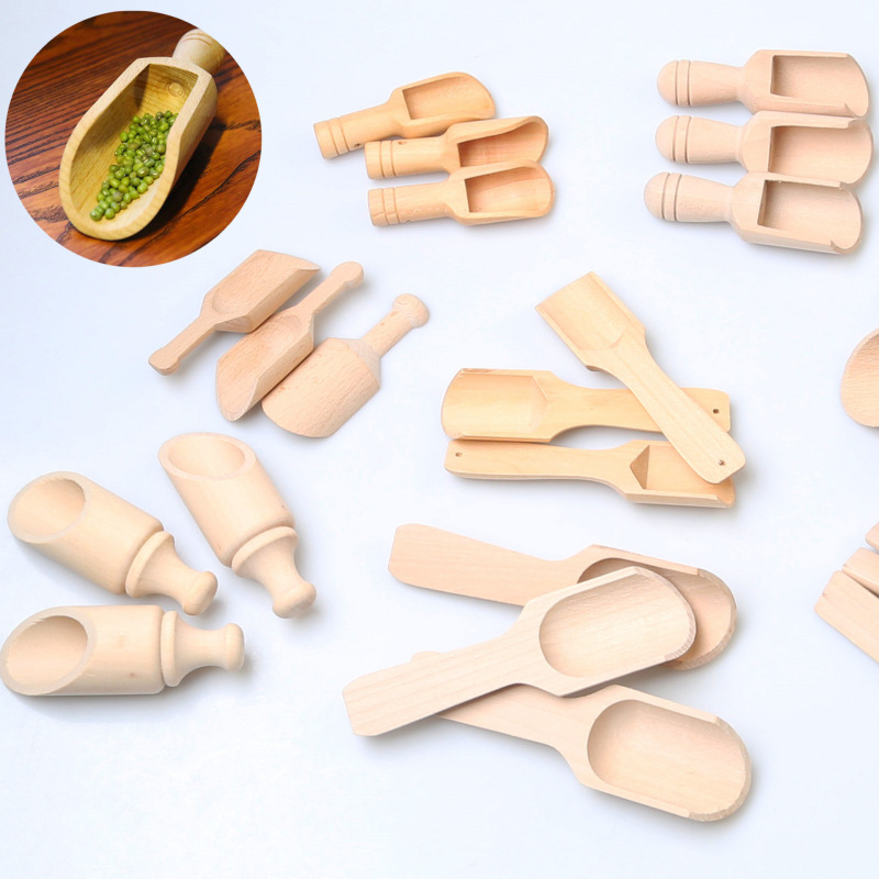 天然原木の小さい木のスプーンのコーヒーのお茶のスプーンの木製のセットの実木の長い柄の家庭用の小型の高い顔の価値の木のスプーン|undefined