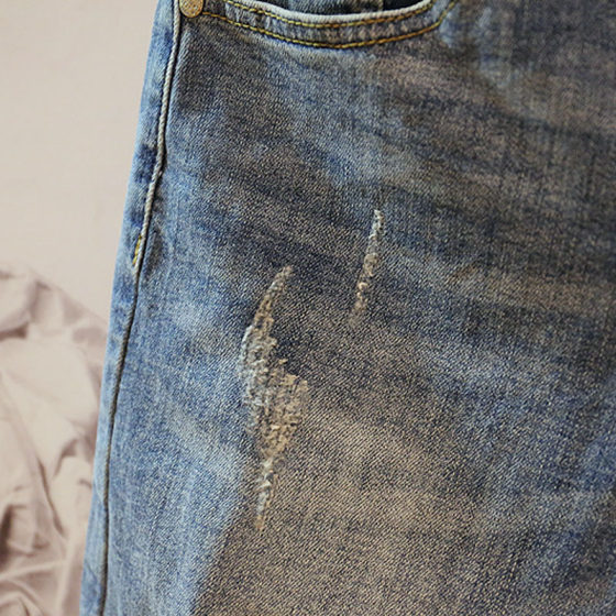 Summer Dongdaemun Trendy Brand Men's Denim 5-point Shorts Korean-style Instagram Style Fashionable Straight Hole Medium Pants
