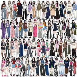 65张摩登少女穿搭涂鸦贴纸装饰吉他行李箱DIY创意防水贴批发T-2