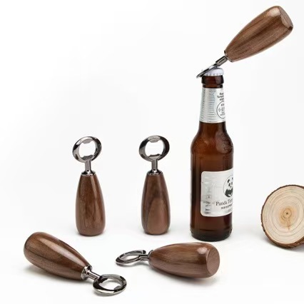 Botella de acero inoxidable de madera maciza de nogal negro, abrebotellas de cerveza, abrebotellas de refrescos de bebidas, destornillador de madera
