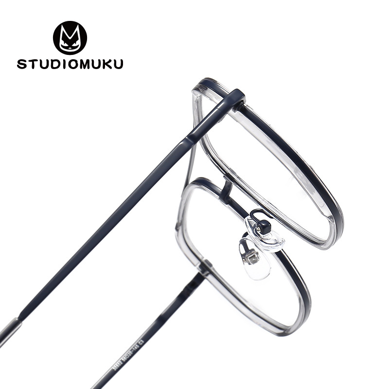 STUDIOMUKU madera fresco gafas cuadrado doble viga gafas marco decorativo llano gafas gradiente marco gafas