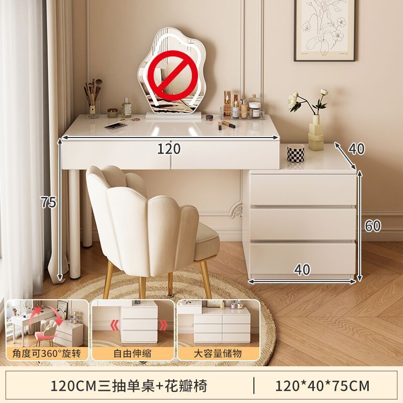 クリームスタイルのドレッシングテーブル、シンプルな収納キャビネット、ベッドサイドテーブル、一体型伸縮式コーナーデスク、ベッドサイドキャビネット、ドレッシングテーブル|undefined