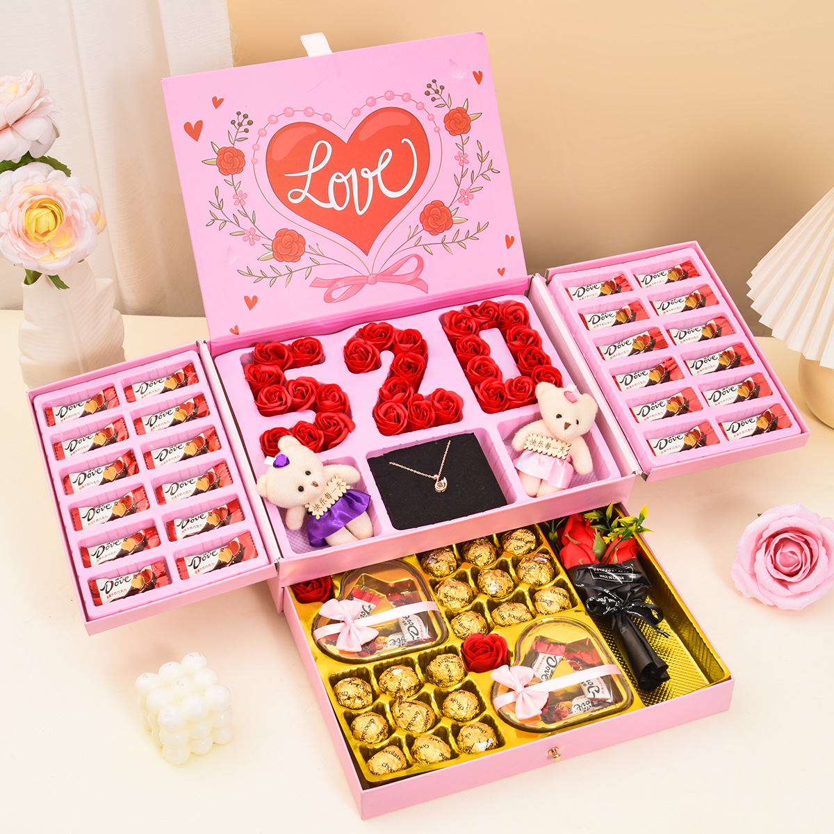 情人节粉色双层520巧克力礼盒格费列罗包装盒七夕送女友礼品盒子