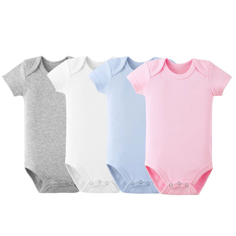 Cross-border Foreign Trade Baby Solid Color Short-sleeved Triangle Hassel Children's Cotton jumpsuit Envelope Collar Newborn Bag Fart Clothes