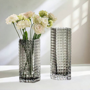 Creative Square transparent light luxury glass vase aquatic flowers living room desktop home Modern simple decorative ornaments