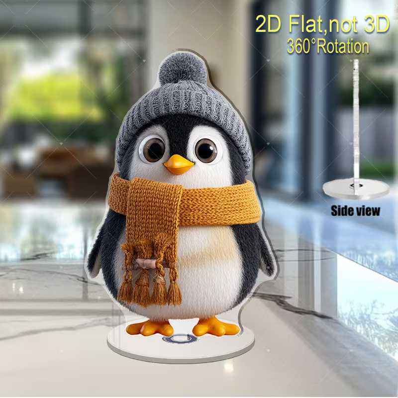 Impresión plana transfronteriza 2D plana 360 giratoria vista de nieve pingüino cabina accesorios de escritorio festivales interiores al aire libre