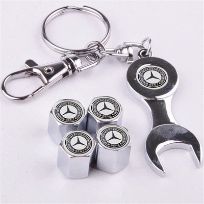 Suitable for Mercedes-Benz C-Class S-Class Gla Glk Glc Tire Valve Cap Anti-Theft Personalized Modified Valve Core Cap (valve) - wrench-silver-black-and-white-wheat-ears-4-pieces