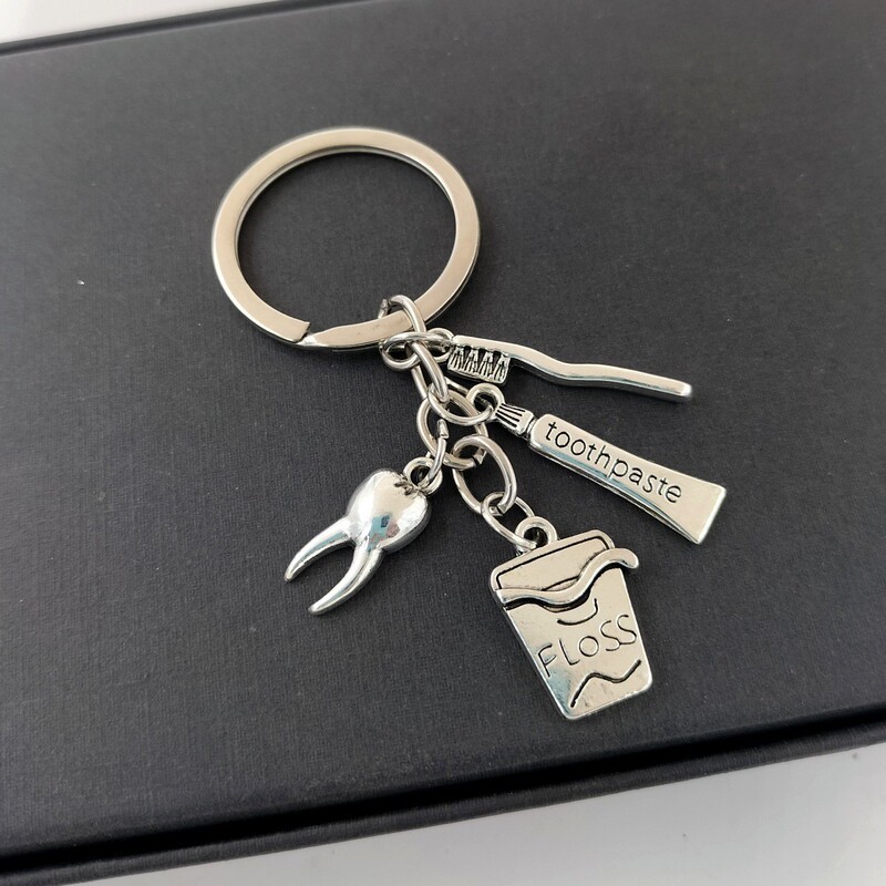 Amazon New Dentist Healthy Toothbrush Toothpaste Dental Floss Teeth Alloy Pendant Key Ring Backpack Accessories