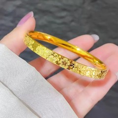 24k真金电镀CNC樱花碎冰冰手镯女时尚百搭实心闭口手环沙金首饰品
