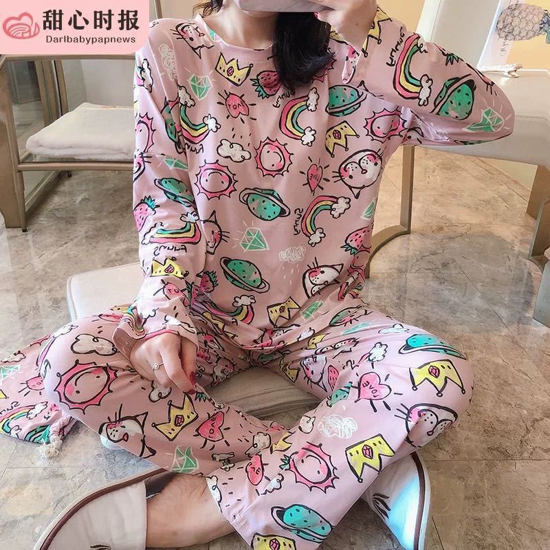 Pijamas de manga larga de las mujeres de primavera y otoño más tamaño pijamas de verano de las mujeres ropa de abrigo estilo coreano pijamas de las mujeres más tamaño traje de desgaste para el hogar