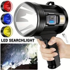 クロスボーダー手持ちサーチライト屋外ledサイドライト赤青フラッシュ懐中電灯緊急ソーラー充電ハンディライト