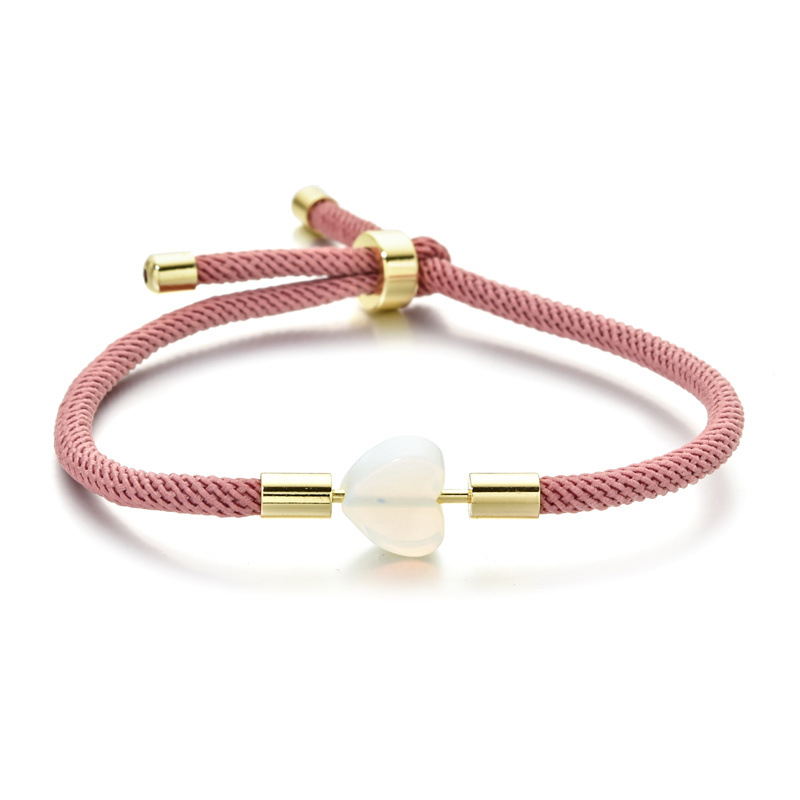 Europa y América transfronteriza de cobre ajustable con cuentas en forma de corazón pulsera de piedra azul de Milán cuerda de las mujeres DIY pulsera retráctil