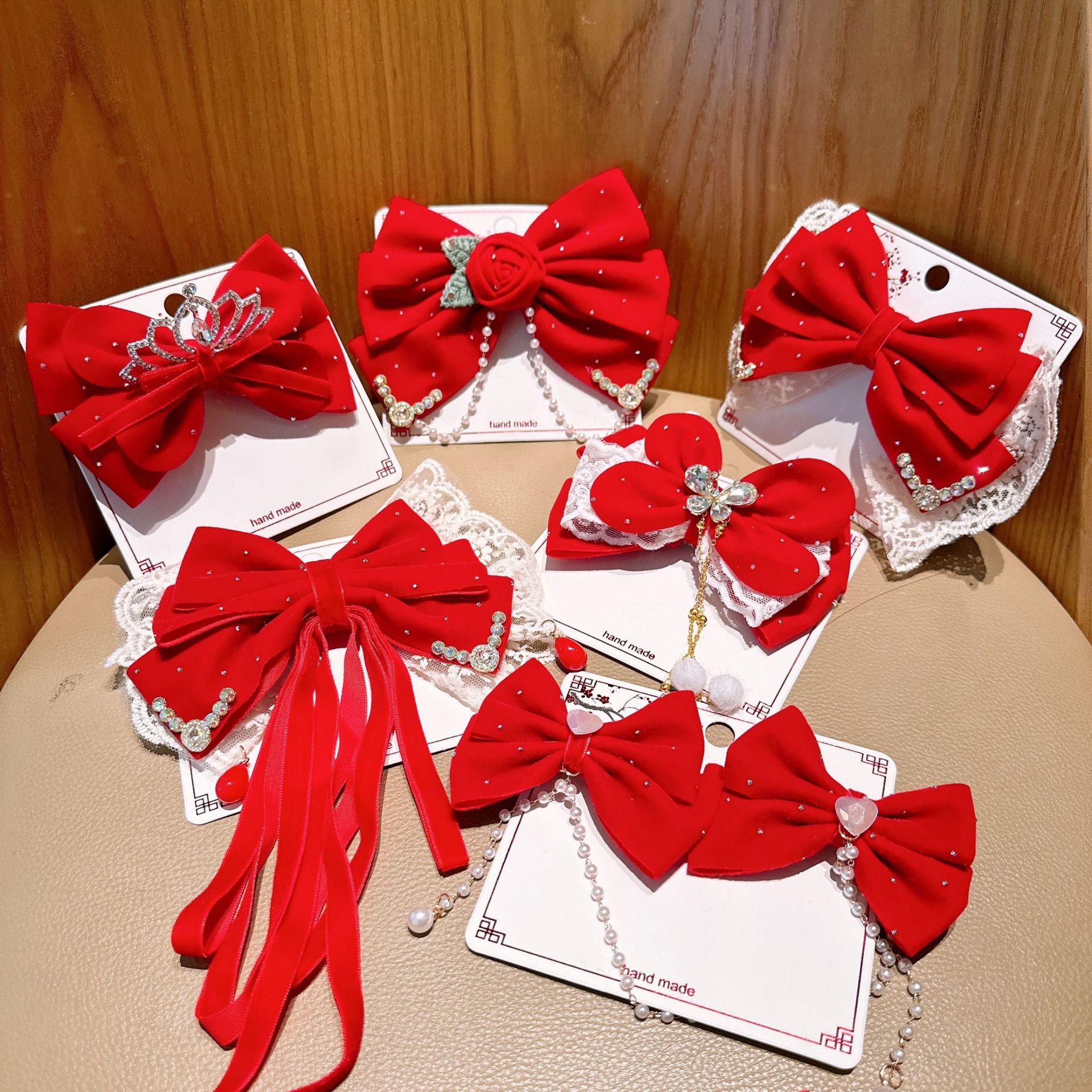 2025 Año Nuevo niños clip de boca de pato rojo correa de viento chino tarjeta de cabello para niñas adornamientos de cabello de Año Nuevo clip de cabello de arco