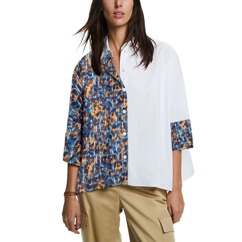 Chch Cross-Border Women's Printed Shirts for Daily Travel, Women's Tops, European and American Splicing Style Women's Clothing