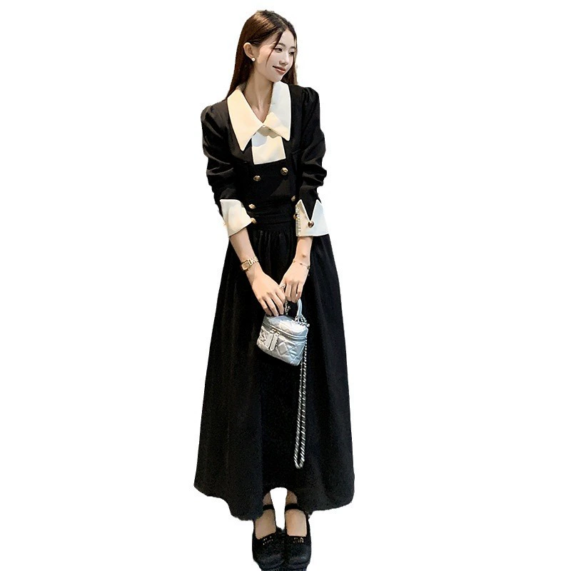 Демисезонный ретро комплект платье (Chanel style), чёрный с контрастным воротником и манжетами, высокое качество