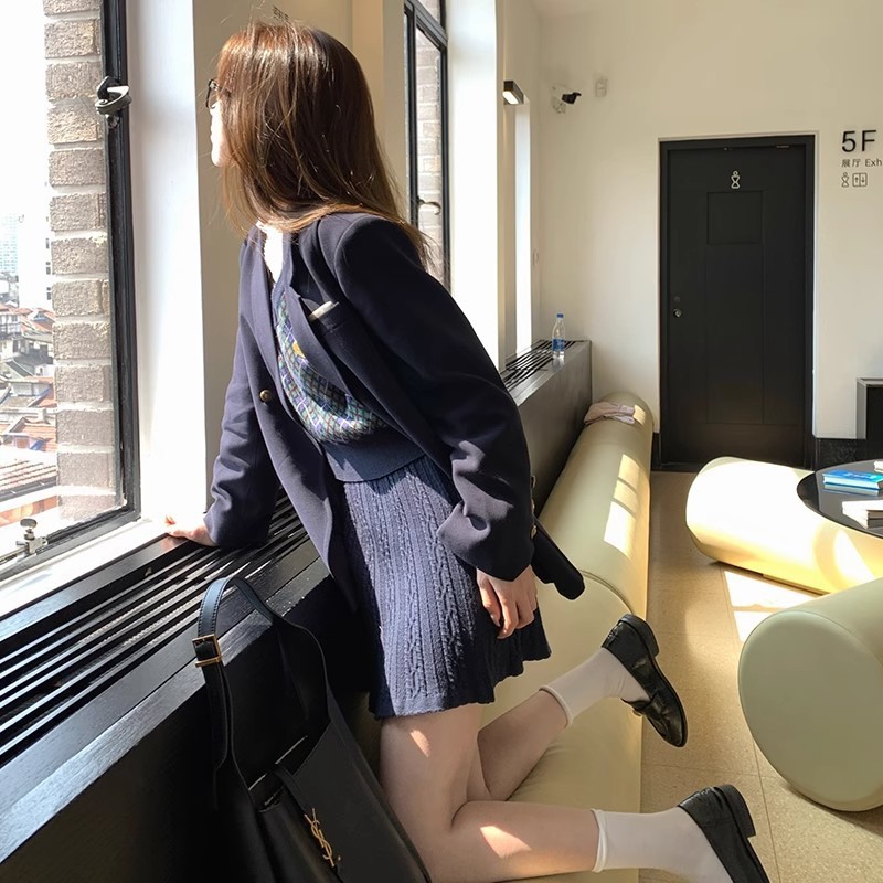 플러스 사이즈 영국 아카데미 스타일 여성 세트 칼라 마보 조끼 화이트 셔츠 높은 허리 스커트 3 피스 세트