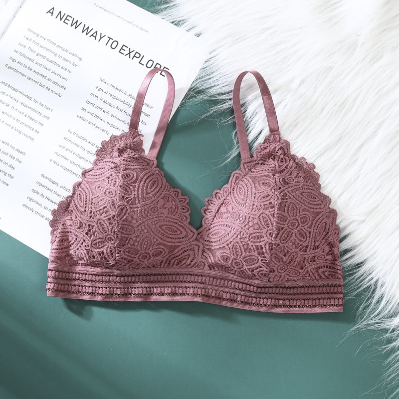 Triángulo francés taza sujetador de las mujeres otoño sexy encaje belleza espalda inalámbrico ropa interior de las mujeres en stock al por mayor image 9