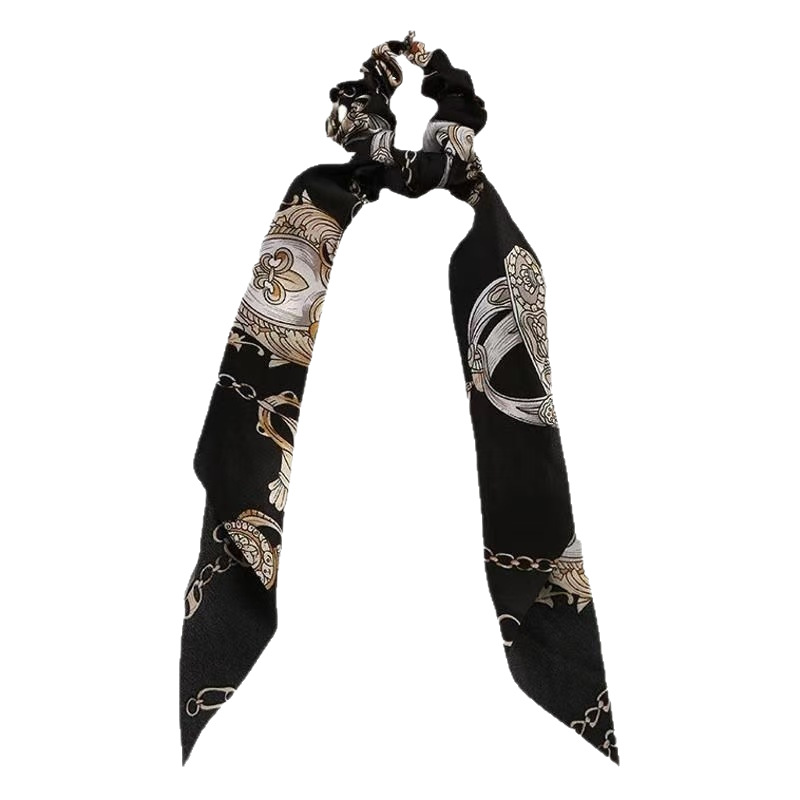 Nuevo lazo de raso estampado, coletero de encaje elegante estilo chino, cuerda para el pelo de cola de caballo al por mayor