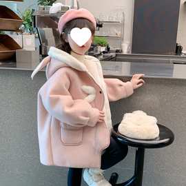 女童呢子大衣冬装2025新款洋气小女孩毛呢外套儿童加绒加厚毛时尚