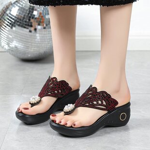 Slippers Women's Summer Outdoor Fashion 2025 New Thick Bottom Platform Sandals Korean Style Outdoor Rhinestone Mother Sandals
