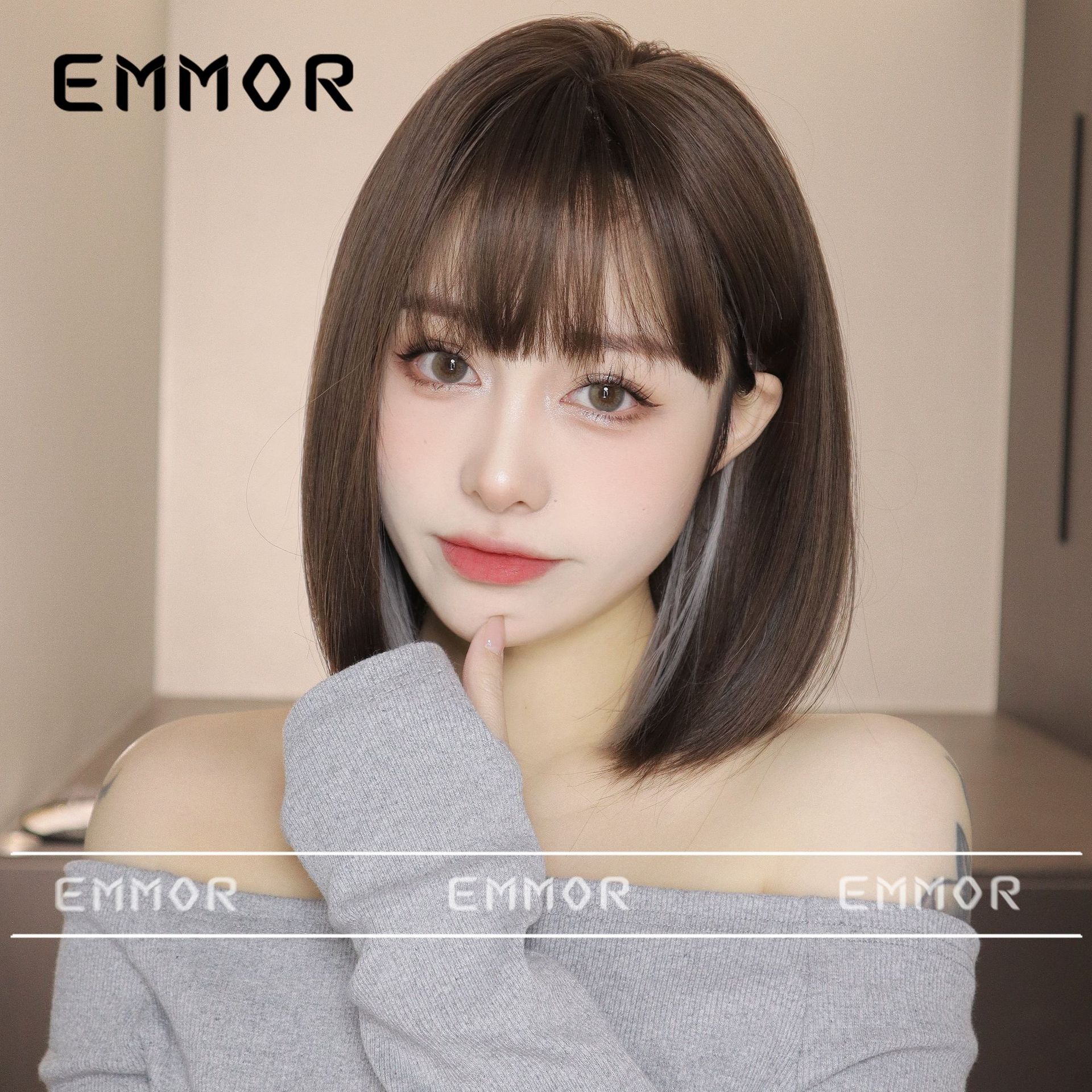 Estilo japonés lindo de las nuevas mujeres peluca explosiones pelo corto recto Bobo cabeza natural mullida peluca cubierta de la cabeza