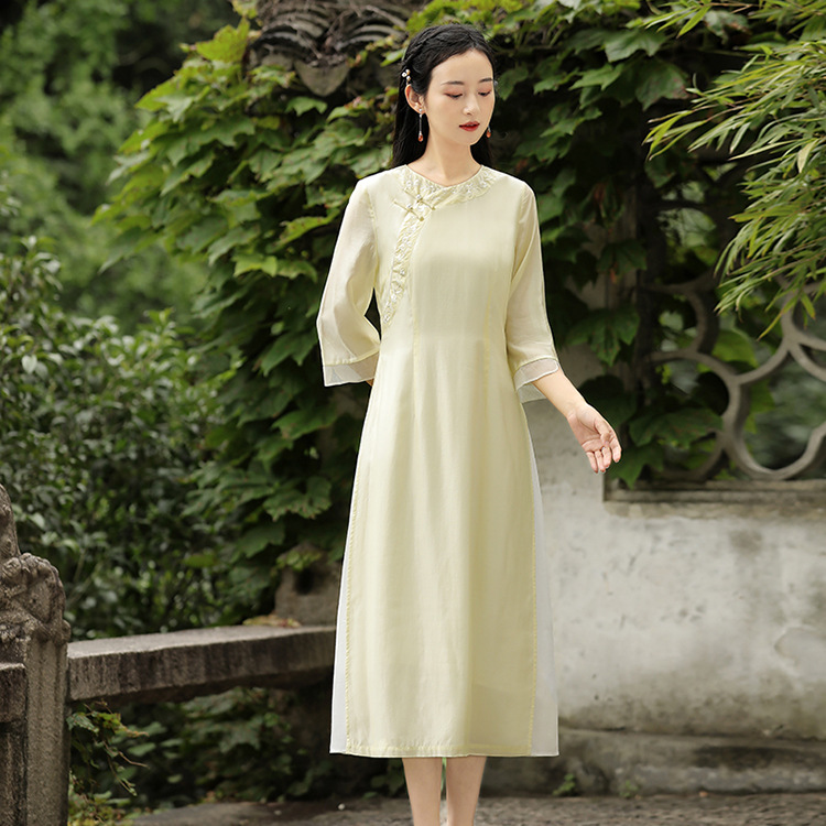 Young Hanfu cheongsam dress tea clothing retro improvement cheongsam female country tide text long skirt L5601 empty
