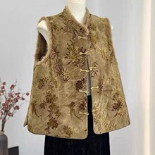 新品 高级感新中式毛毛马甲圆领盘扣国风外穿时尚舒适背心加厚上