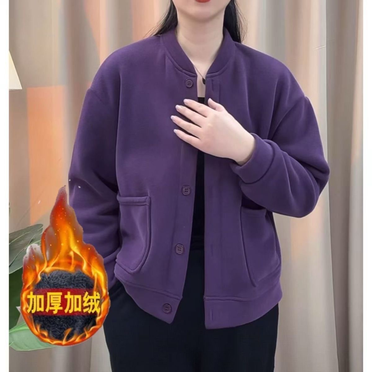 Original Designer Autumn and Winter Clothing with Velvet, High-End, Age-Reducing, Fashionable and Versatile New Mother's Jacket for Middle-Aged Ladies