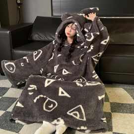 搞怪小恶魔卡通珊瑚绒情侣睡衣男女款秋冬加厚毛绒长款睡裙家居服
