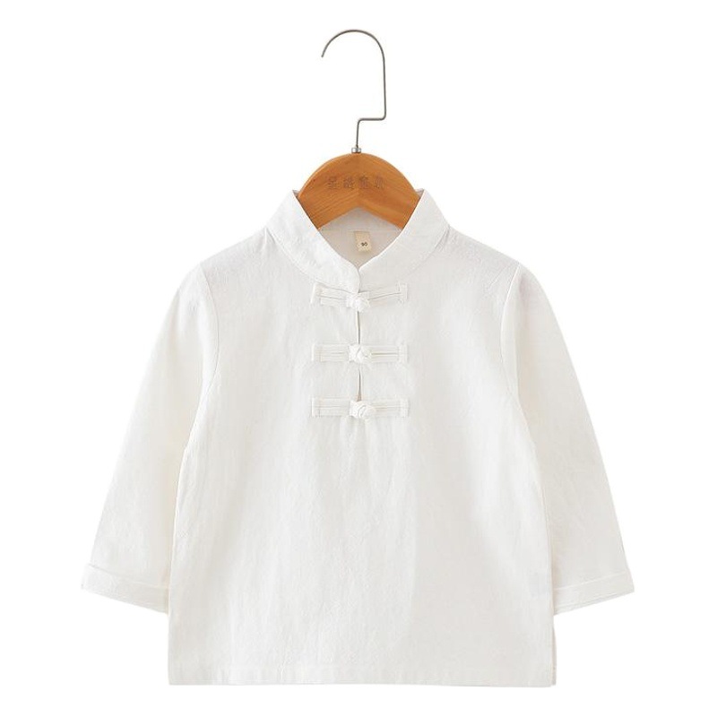 Children's Hanfu Cotton Base Shirt Lace-up White Shirt Cross Collar Baby's Tang Suit Short-sleeved Solid Color Long-sleeved Shirt