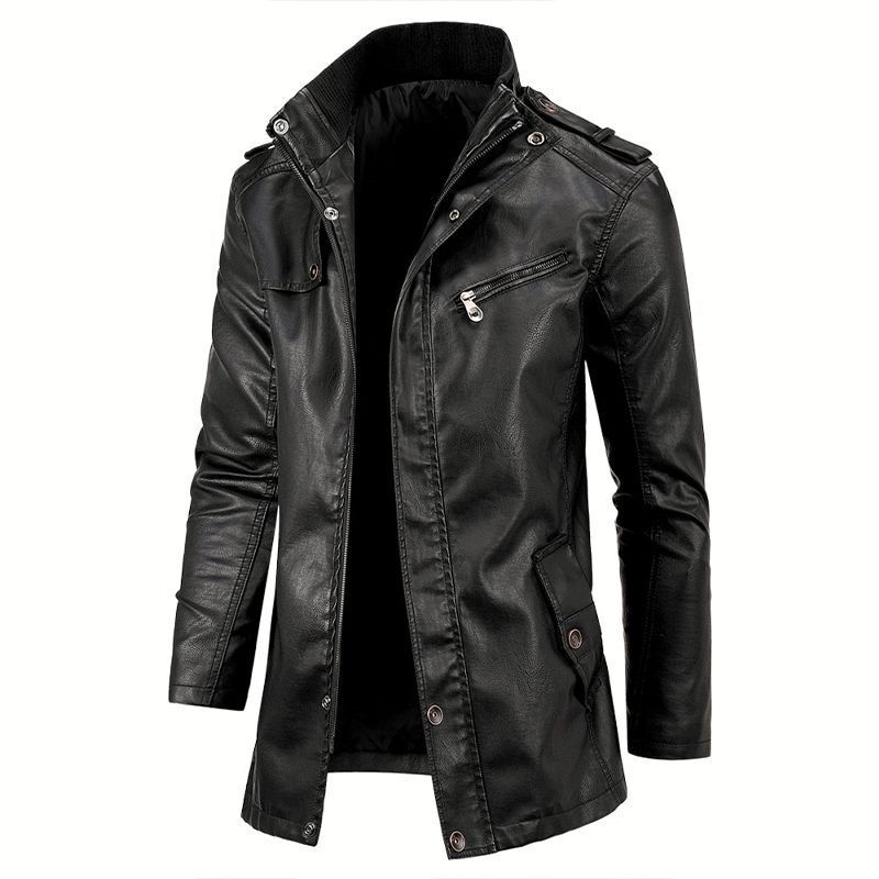 Men's Mid-Length Leather Jacket Casual High-End Trendy Brand Leather Jacket Coat Handsome Plus Size Motorcycle Windbreaker Men's Mid-Length Leather Jacket Casual High-End Trendy Brand Leather Jacket Coat Handsome Plus Size Motorcycle Windbreaker