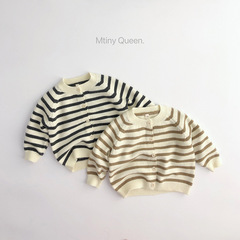 MQ~Spring and Autumn New Children's Clothing Children's Striped Knitted Cardigan Boys and Girls Casual Long-Sleeved Sweater Jacket Raglan Sleeves