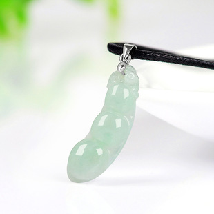 Natural Burma A goods jadeite green bean pendant 925 silver clip buckle ice jade pendant Sihui jade wholesale