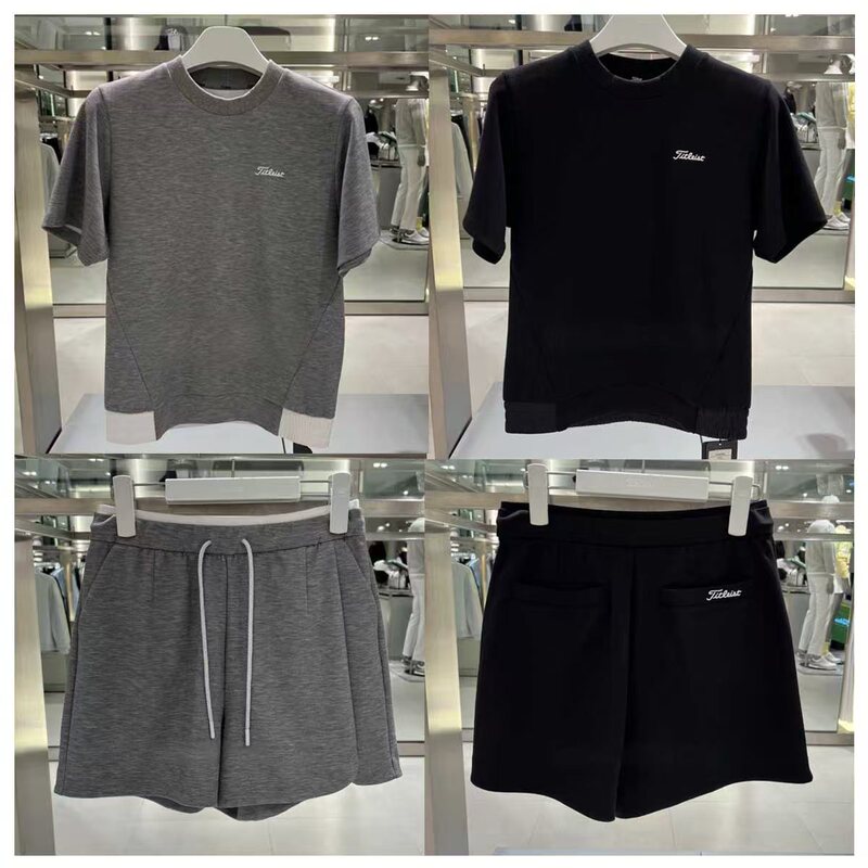 26 Spring Golf Clothing Women's Set Round Neck Versatile Short Sleeve Casual Drawstring Fashion Shorts