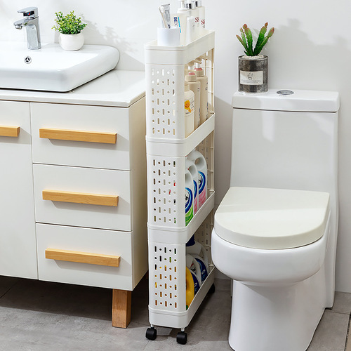 Toilet bathroom storage rack sandwich multi-layer mobile bathroom storage rack floor finishing kitchen narrow gap trolley