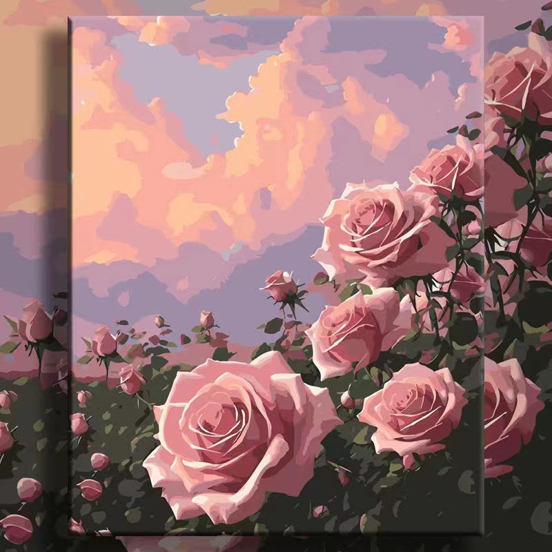 Pintura al óleo digital de bricolaje Rosa hecha a mano relleno de color pintura al óleo curación hecha a mano simple flor sala de estar pintura decorativa Generación de cabello