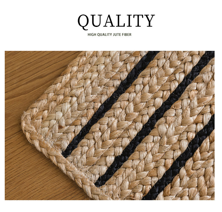 Natural Jute Hand-Woven Floor Mat for Entryway, Living Room, Bedroom, Bedside, Non-Slip, Glue-Free, Simple Carpet