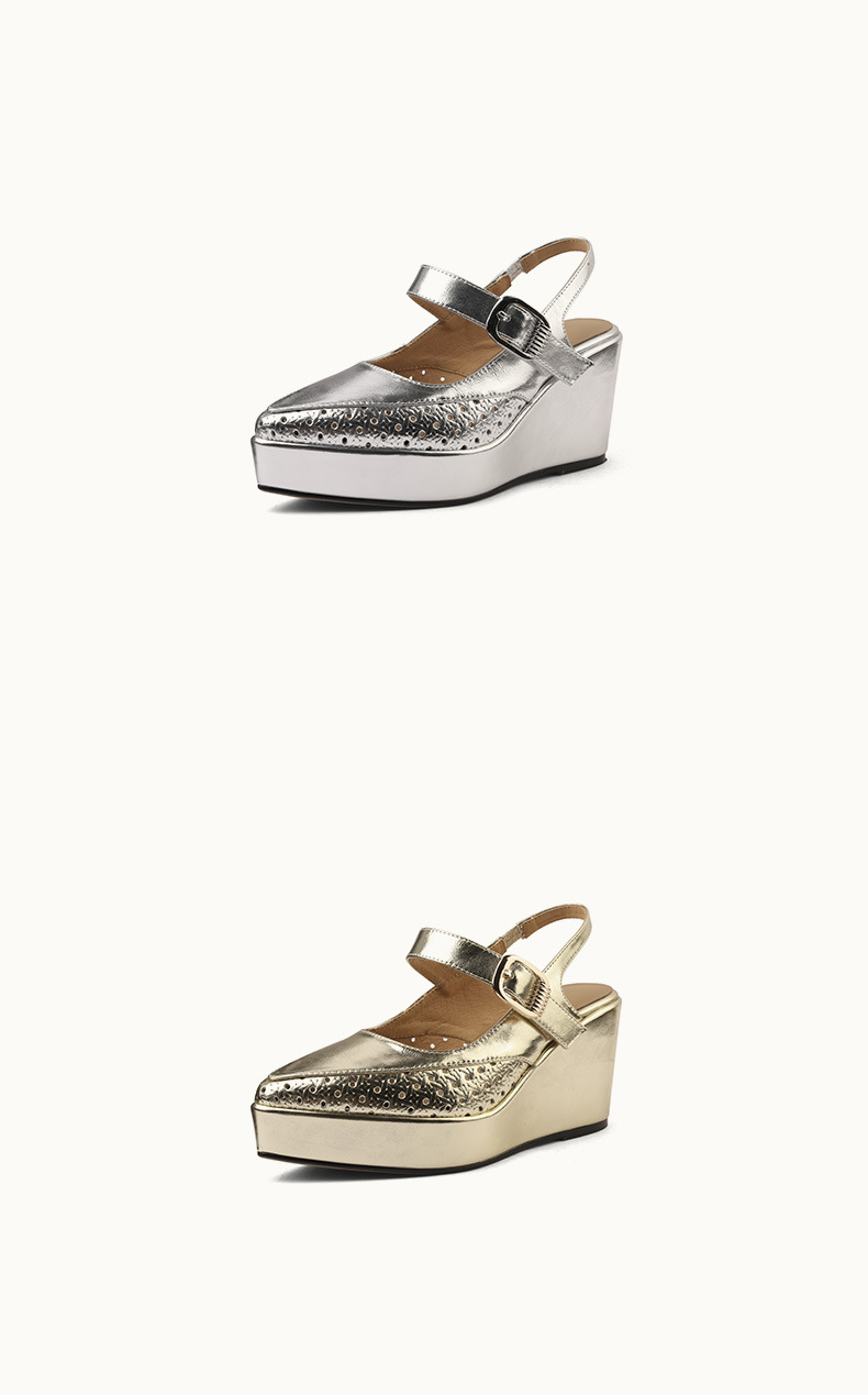 Sandal cao gót nữ hở mũi quai ngang gót 9 cm — màu vàng, bạc chi tiết 9