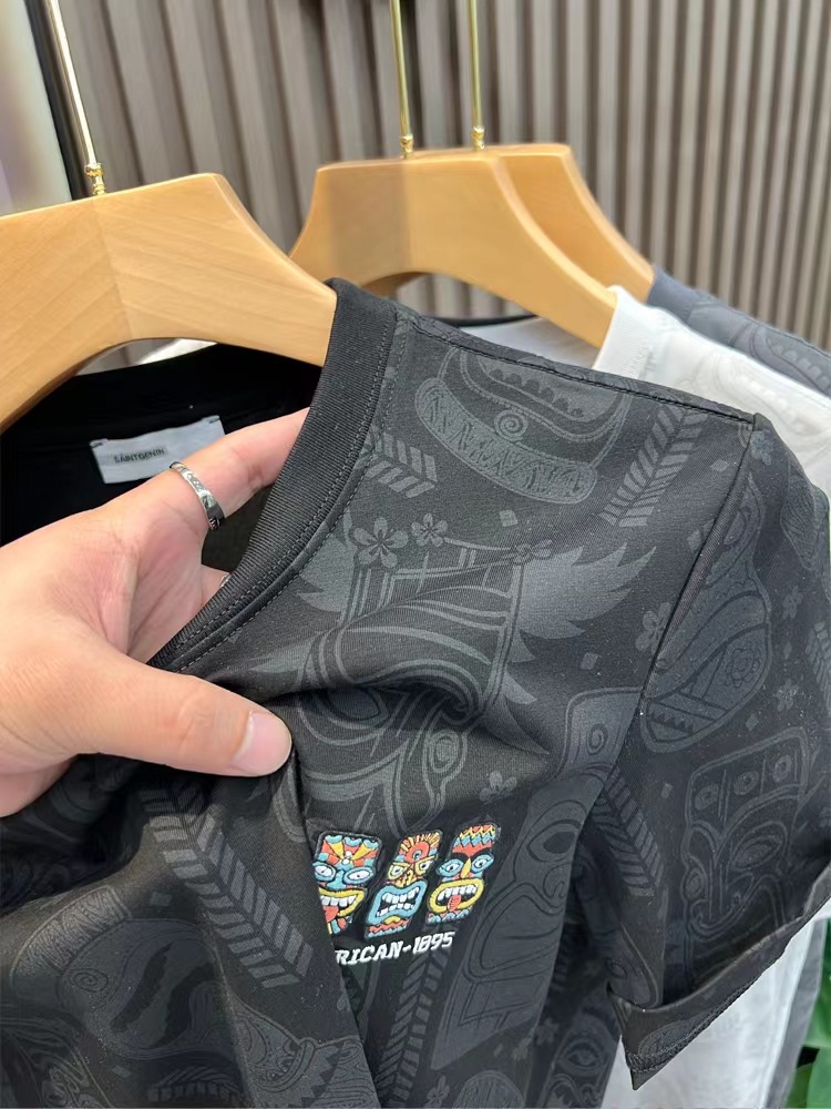 Short sleeved T-shirt, men's full body printed trendy brand slim fit embroidered cotton t-shirt, youth high-end 2023_voghion.com