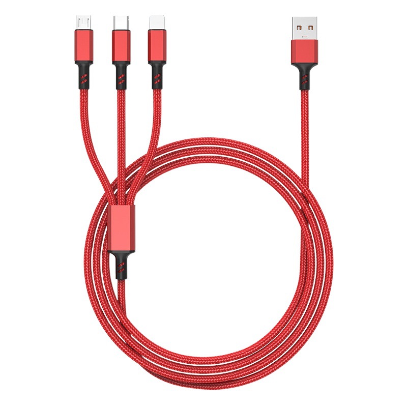 Cable de Carga 3 en 1 Tejido con Apagado Automático para Celulares