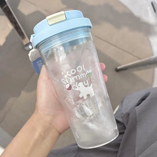 High quality handheld plastic straw with glass, orchid