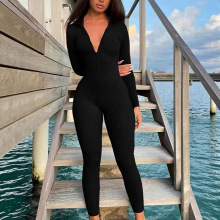 2025欧美新款亚马逊秋季休闲坑条拉链运动连体裤速卖通独立站现货