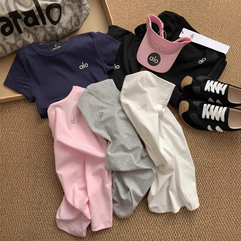 2025 New Slim-fit Slim-fit Round Neck Solid Color Letter Printed All-match Short-sleeved T-shirt Top Women