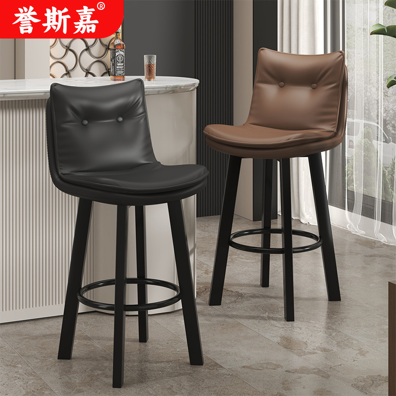Wrought Iron Swivel Bar Stool for Home Use, Designer High Stool for Bar Island, Restaurant Backrest Silver Front Desk Bar Stool
