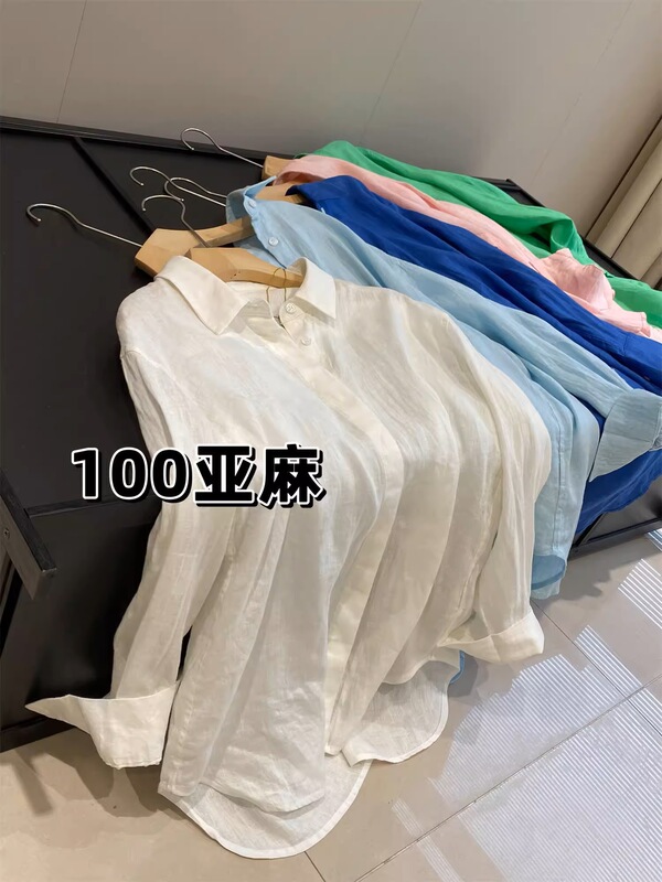 Xiaohemu Giantと同じモデル2996！ 100リネンのゆったりとした通気性のあるリラックスシルエットの女性用カジュアルシャツ春夏新作|undefined