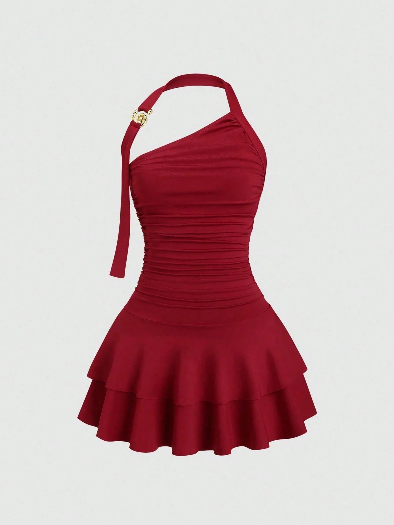Women's Clothing Solid Color Off-Shoulder Dress Fashion One Shoulder Halter Neck Slimming Waist Pleated Skirt Sexy Versatile_ecoleips.com