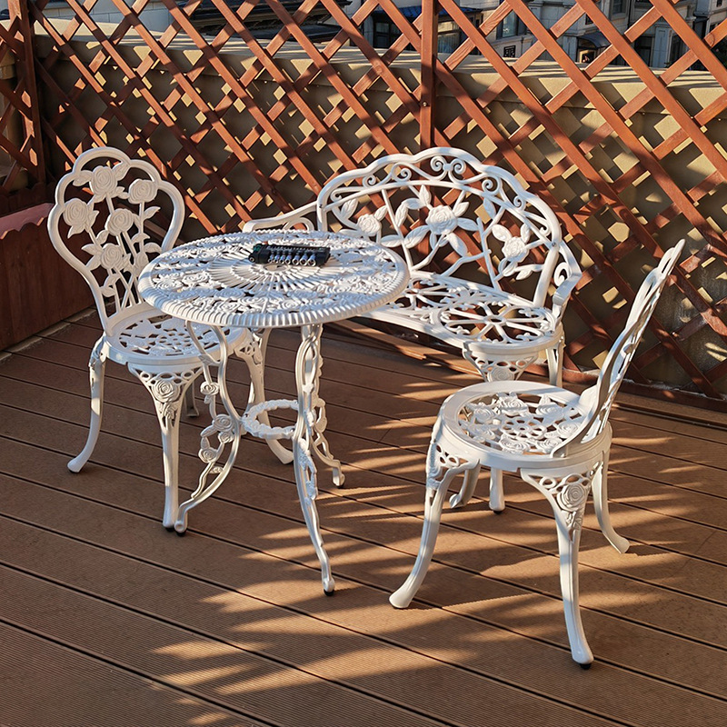 Outdoor Sun Protection Cast Aluminum Balcony Leisure Table and Chair Small Table and Chair Set Including Coffee Table Suitable for Outdoor Open-Air Garden Yard